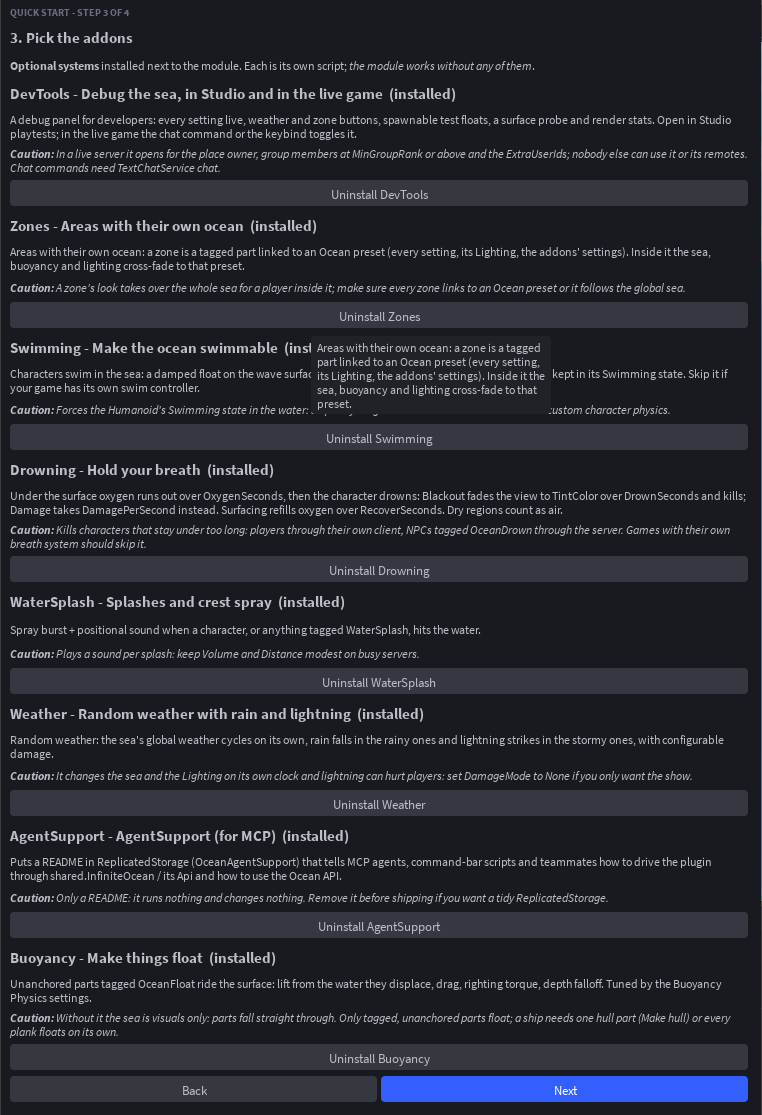 Quick Start step 3: pick the addons
